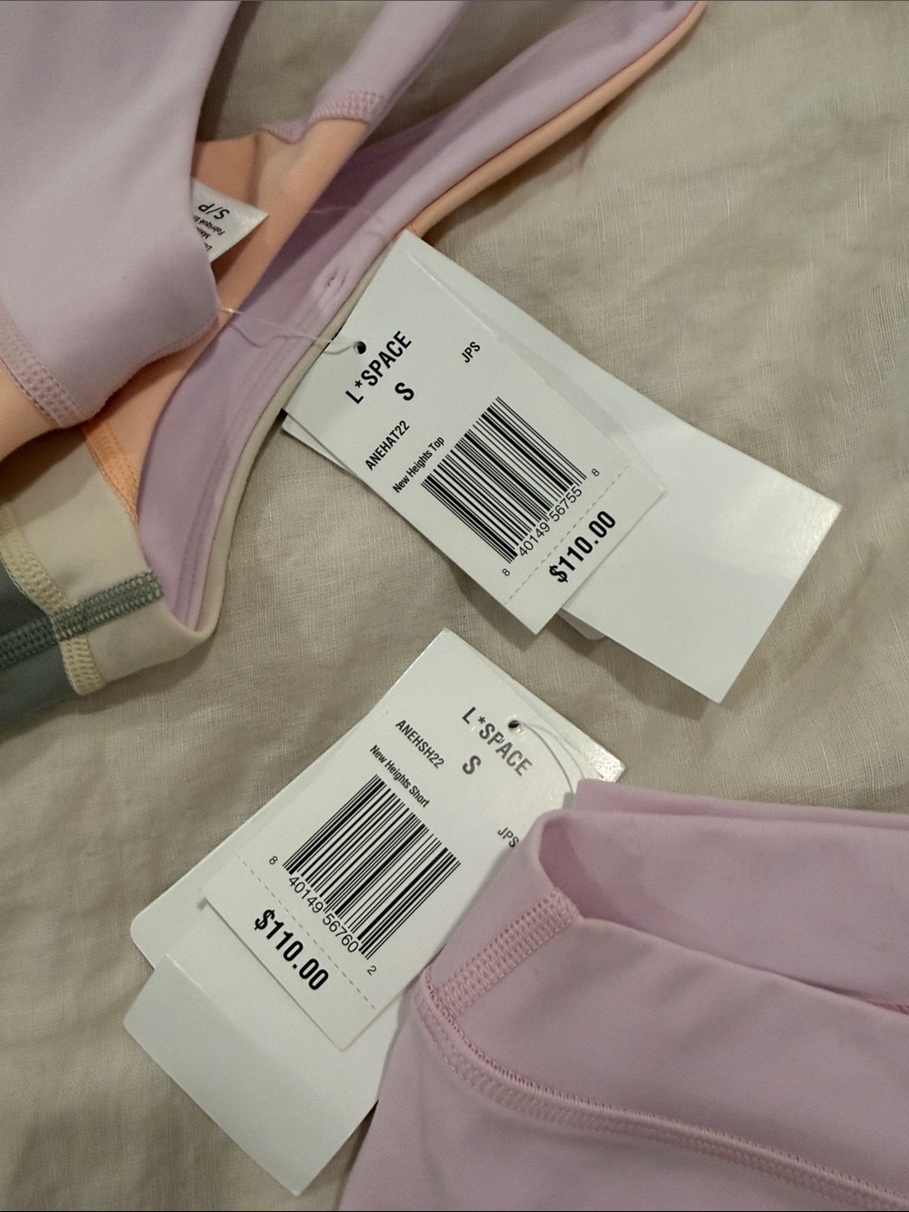 l*space Colorblock Sports Bra & Bike Short Set in Lavender, Peach, Cream, Gray - Picture 3 of 3